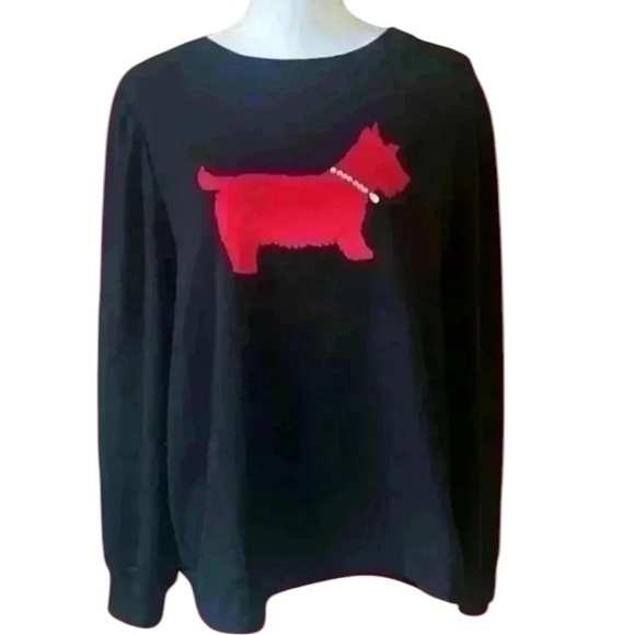 Charter Club Vintage Scottie embellished Swiss Terry sweatshirt. XXL Black/Red - Picture 1 of 12